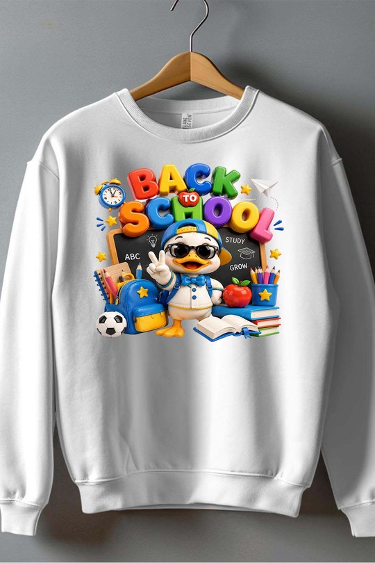 BACK to school duck - Sweat Col Rond Homme-BLANC