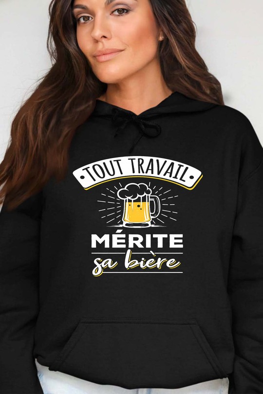 Travail merite  biere V2 - Sweat Capuche Femme-NOIR