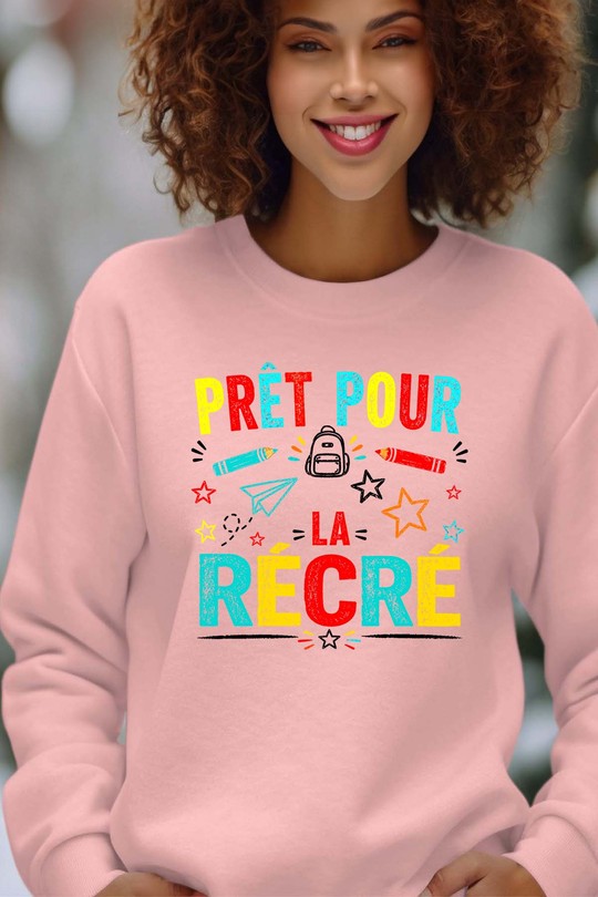 Prêt récré - Sweat Col Rond Femme-ROSE
