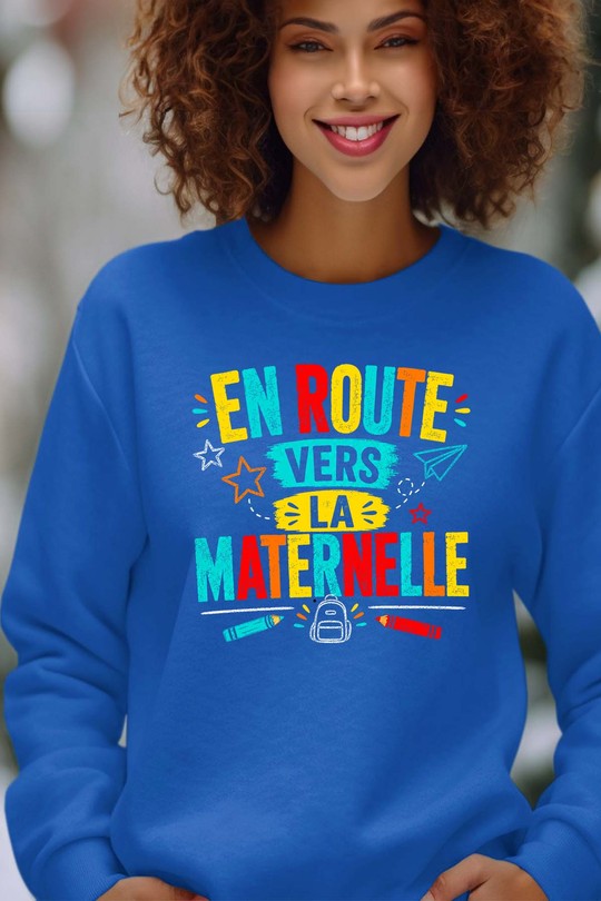 Route maternelle - Sweat Col Rond Femme-BLEU ROI