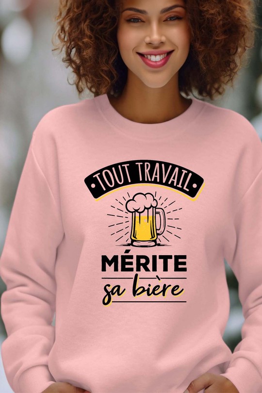 Travail merite  biere V2 - Sweat Col Rond Femme-ROSE