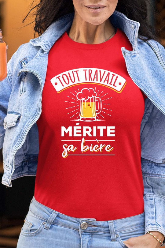 Travail merite  biere V2 - Tshirt Femme-ROUGE