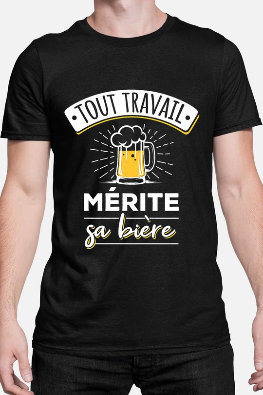 Travail merite  biere V2 - Tshirt Homme-NOIR