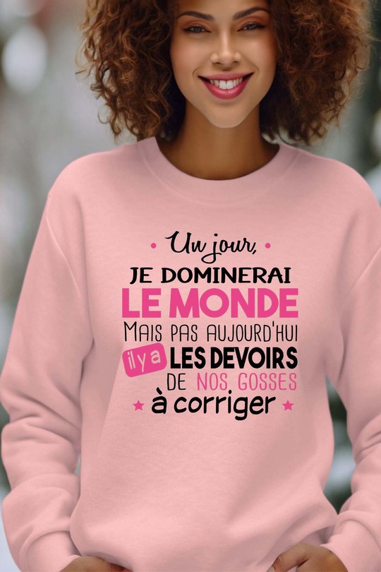 devoirs fete mere - Sweat Col Rond Femme-ROSE