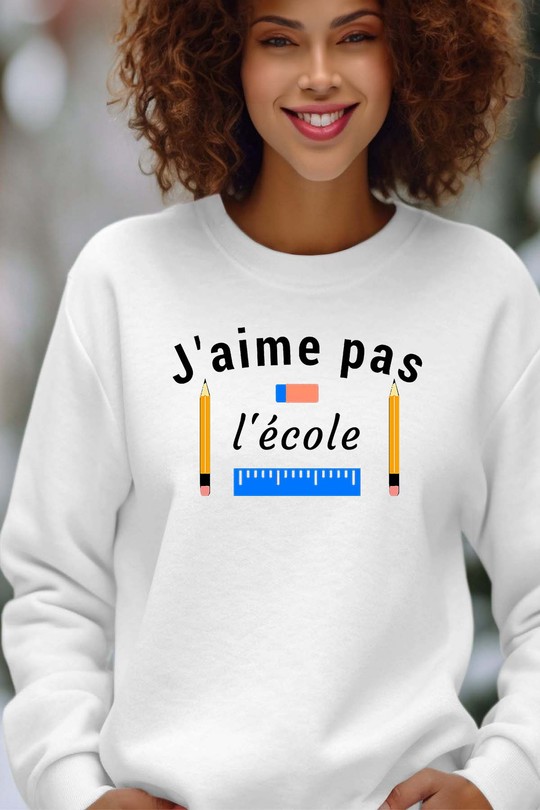 j aime pas l ecole - Sweat Col Rond Femme-BLANC