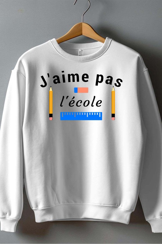 j aime pas l ecole - Sweat Col Rond Homme-BLANC