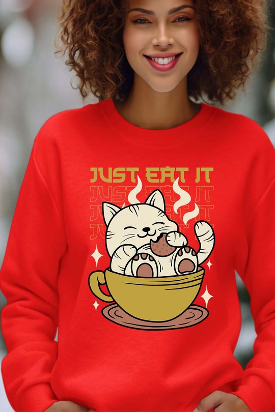 Just Eat It - Sweat Col Rond Femme-ROUGE