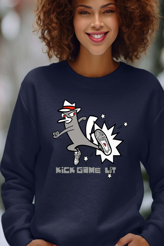 loup kick game - Sweat Col Rond Femme-MARINE