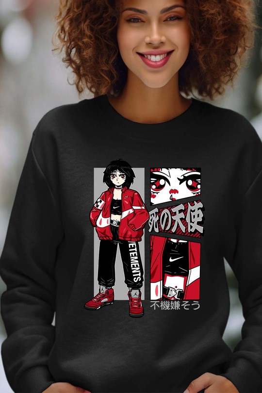 manga Gang Urbain - Sweat Col Rond Femme-NOIR