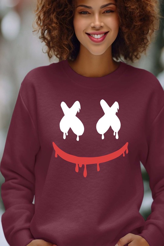 Masque Sombre - Sweat Col Rond Femme-BORDEAUX