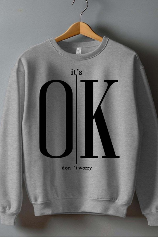 OK dont worry - Sweat Col Rond Garçon-GRIS