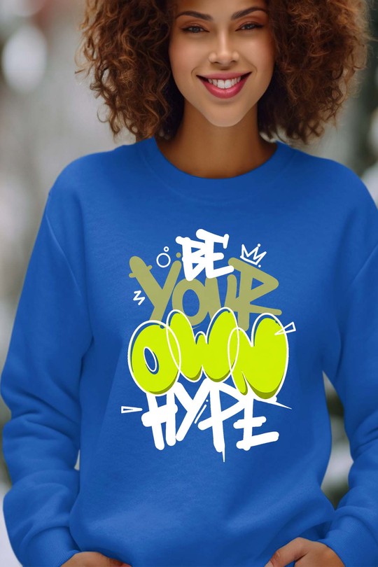 be your own hype BLANC - Sweat Col Rond Femme-BLEU ROI