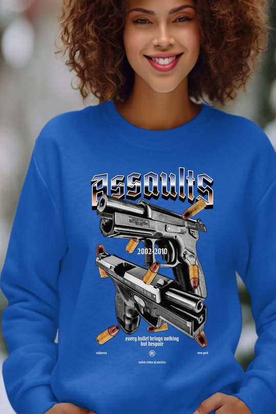 Gun Graphic - Sweat Col Rond Femme-BLEU ROI