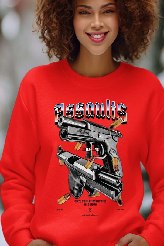 Gun Graphic-kamel-khedimallah - Sweat Col Rond Femme-ROUGE