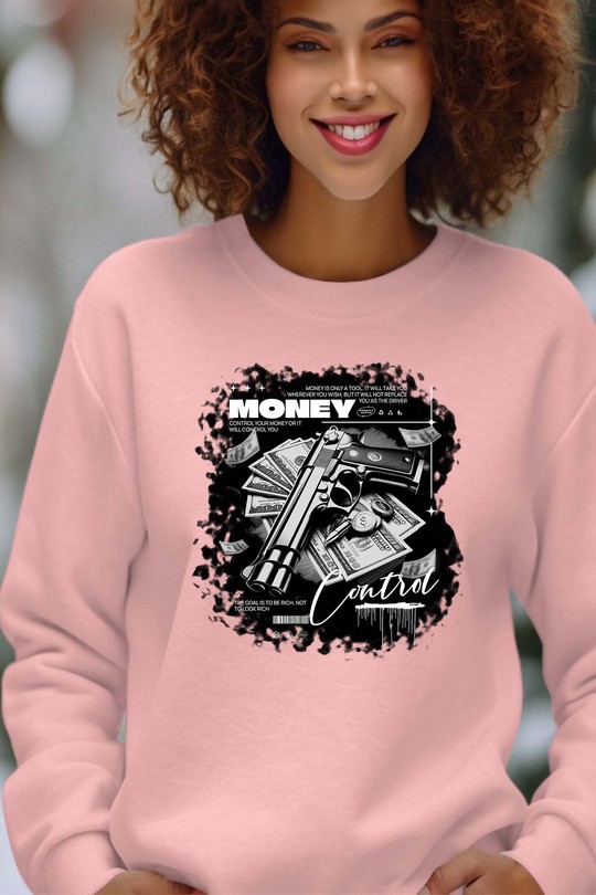 Money Control - Sweat Col Rond Femme-ROSE