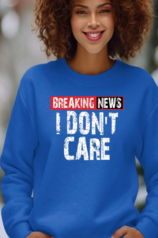 News  Dont Care - Sweat Col Rond Femme-BLEU ROI