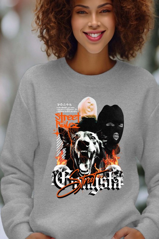 Street Gangsta - Sweat Col Rond Femme-GRIS