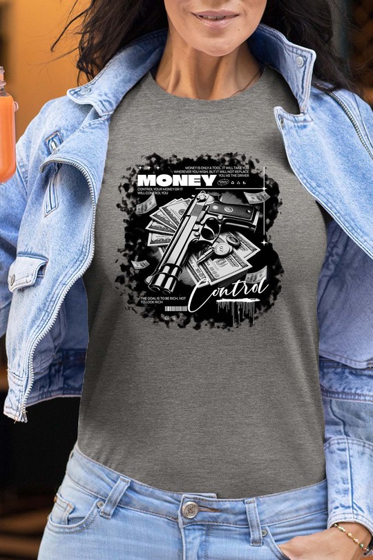 Money Control - Tshirt Femme-GRIS