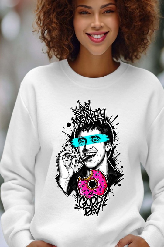 money good day - Sweat Col Rond Femme-BLANC