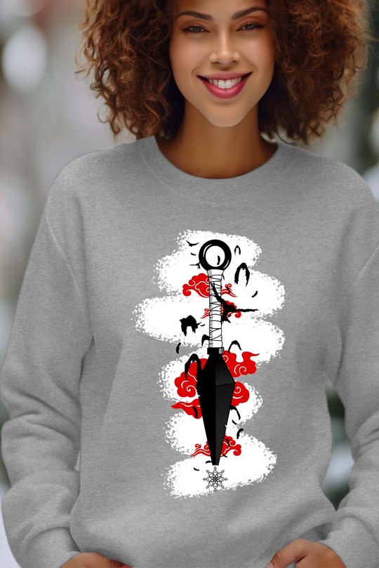 shuriken kunai - Sweat Col Rond Femme-GRIS