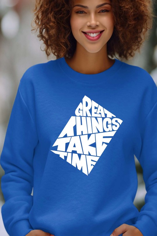 things takes time - Sweat Col Rond Femme-BLEU ROI