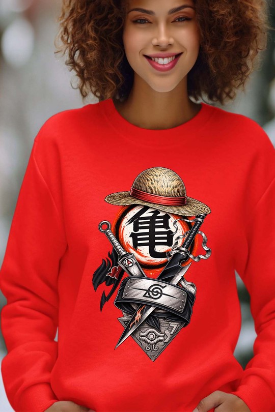 top anime power - Sweat Col Rond Femme-ROUGE