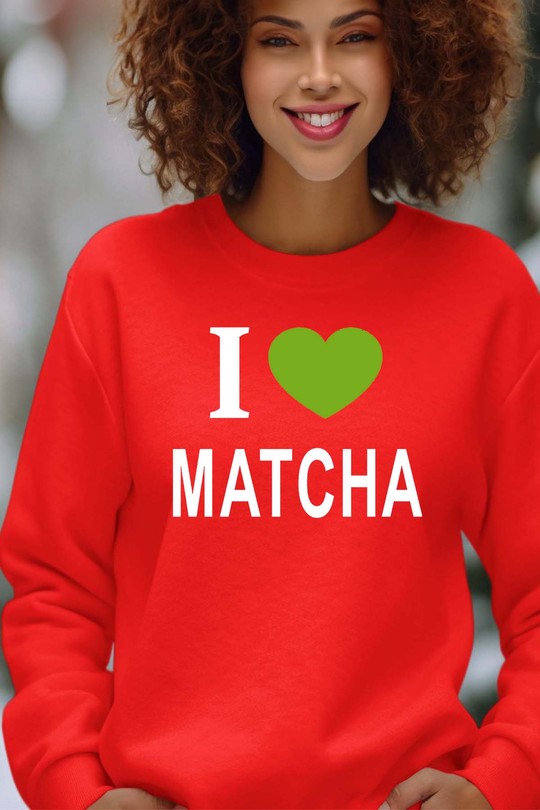 i love matcha k - Sweat Col Rond Femme-ROUGE