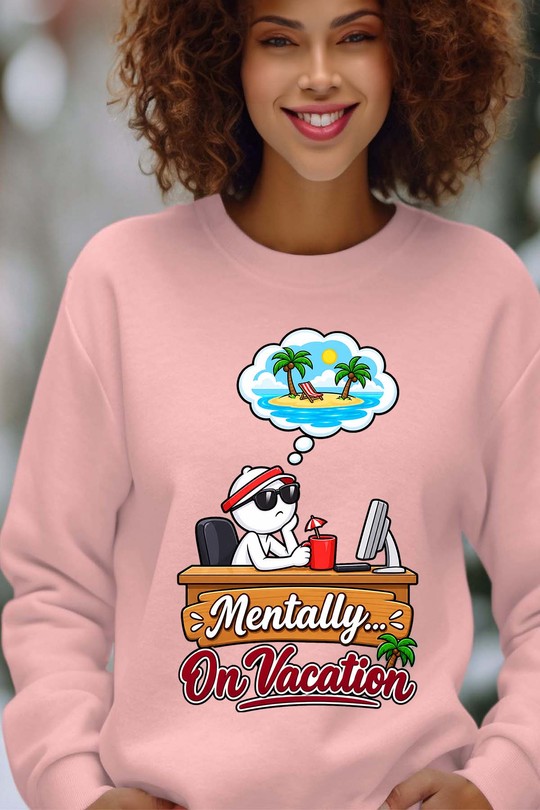 mentally  on vacation - Sweat Col Rond Femme-ROSE