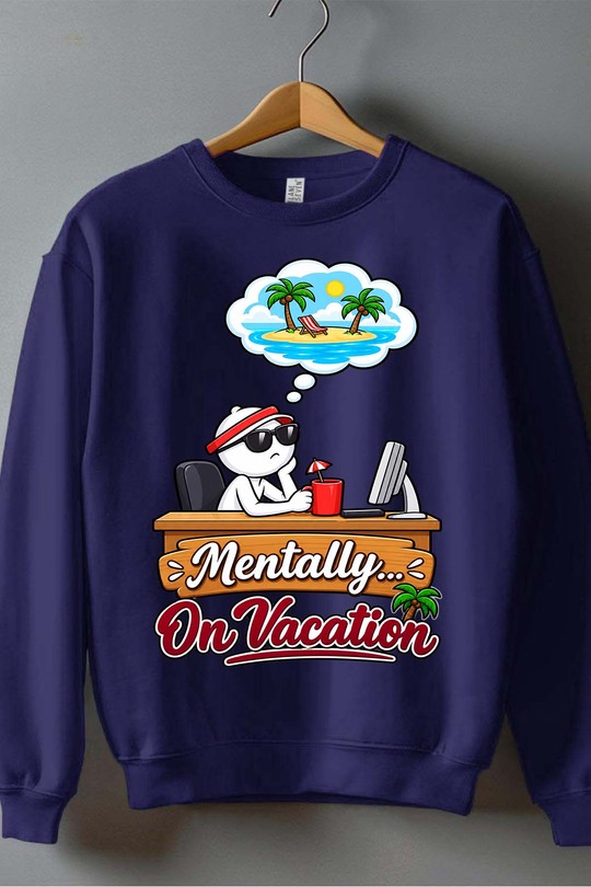 mentally  on vacation - Sweat Col Rond Homme-MARINE