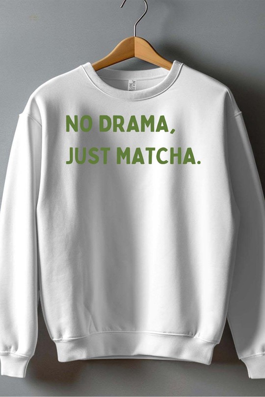 no drama just matcha - Sweat Col Rond Homme-BLANC