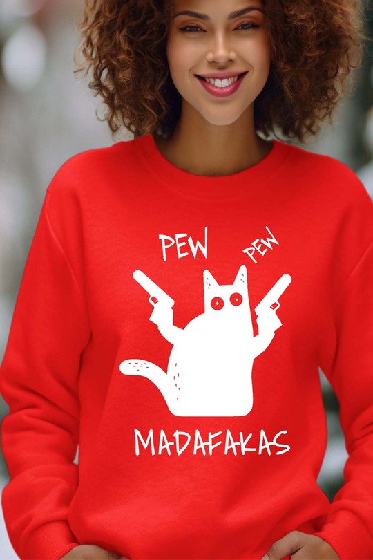 cat pew madafakas - Sweat Col Rond Femme-ROUGE