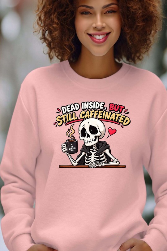 dead still cffeinated - Sweat Col Rond Femme-ROSE