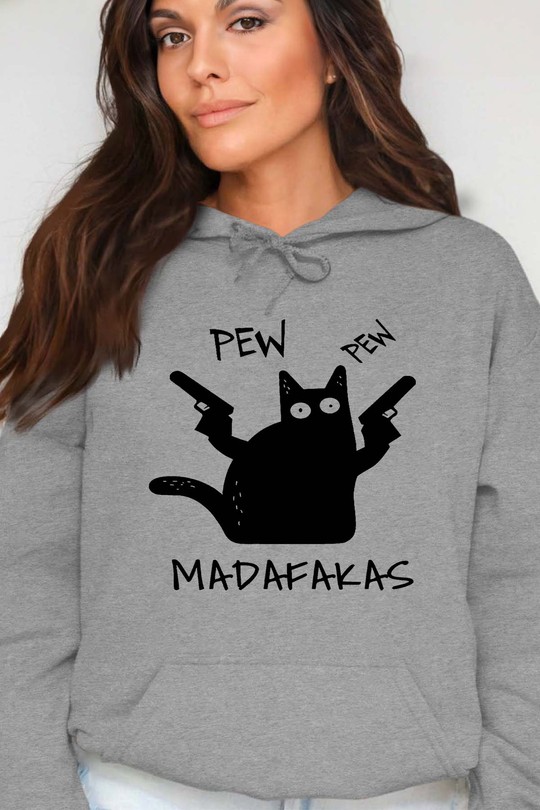 cat pew madafakas - Sweat Capuche Femme-GRIS