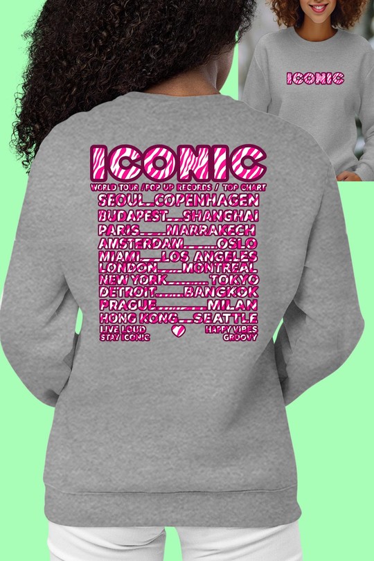 iconic Zebré Rose - Sweat Col Rond Femme AR-GRIS
