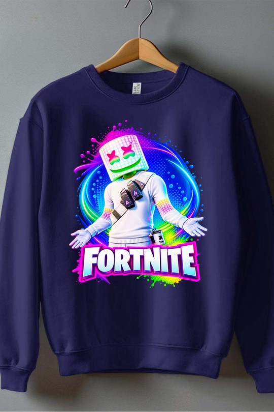 FORTNITE  MARSHMELLO - Sweat Col Rond Homme-MARINE