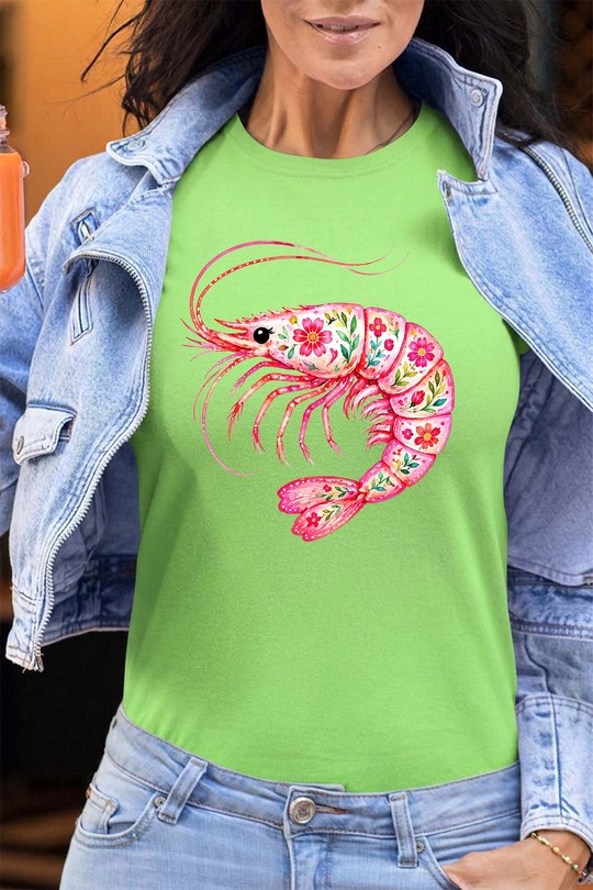 floral crevette - Tshirt Femme - FC-VERT CLAIR