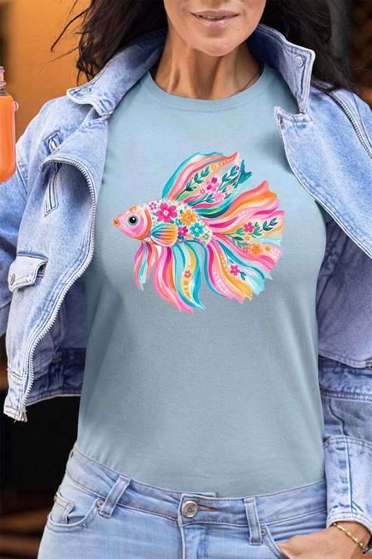 florl fish - Tshirt Femme - FC-BLEU CIEL