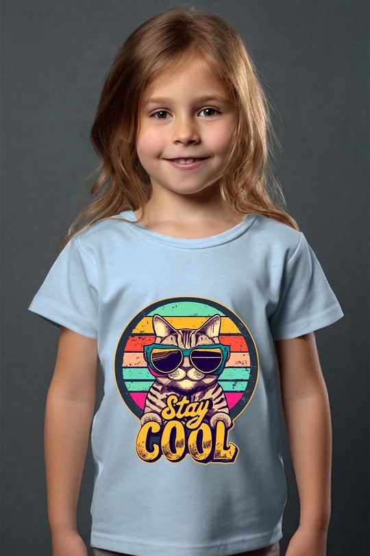 cat stay cool - Tshirt Fille - FC-BLEU CIEL