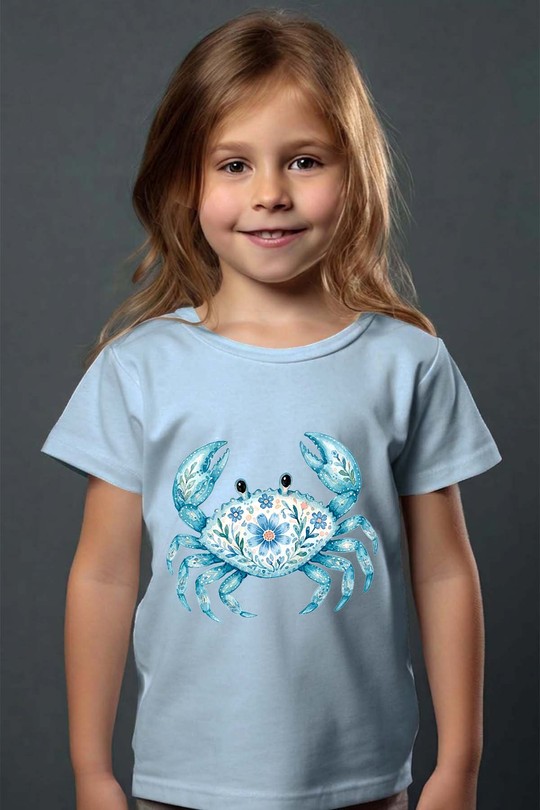 floral crabby - Tshirt Fille - FC-BLEU CIEL