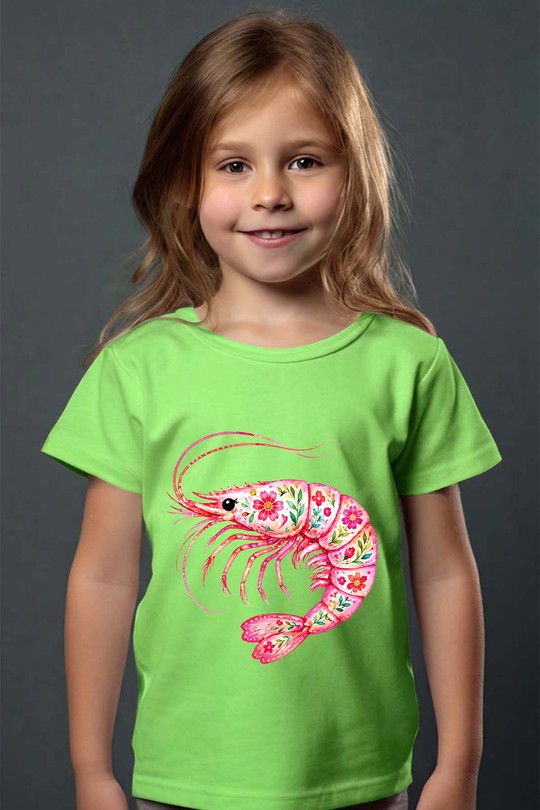 floral crevette - Tshirt Fille - FC-VERT CLAIR