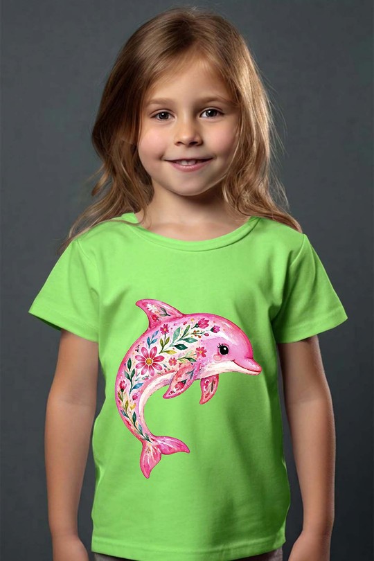 floral dolphin - Tshirt Fille - FC-VERT CLAIR