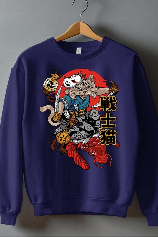 Senshi Neko - Sweat Col Rond Homme-MARINE