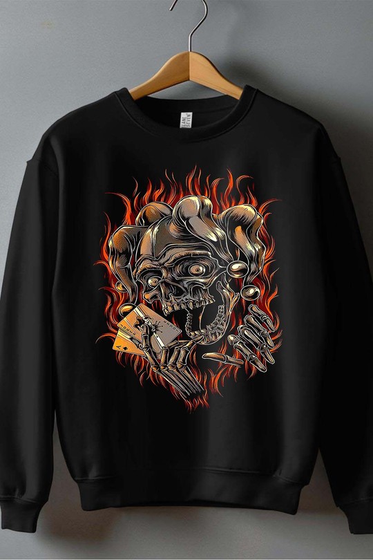 skull chaos jocker - Sweat Col Rond Homme-NOIR