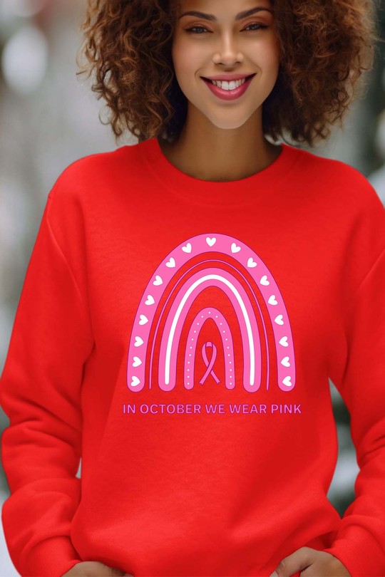 Arc onctobre rose - Sweat Col Rond Femme-ROUGE