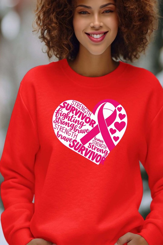 Coeur survivor octobre - Sweat Col Rond Femme-ROUGE