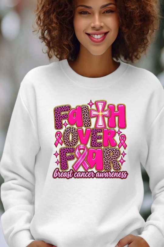 Pink Faith October - Sweat Col Rond Femme-BLANC