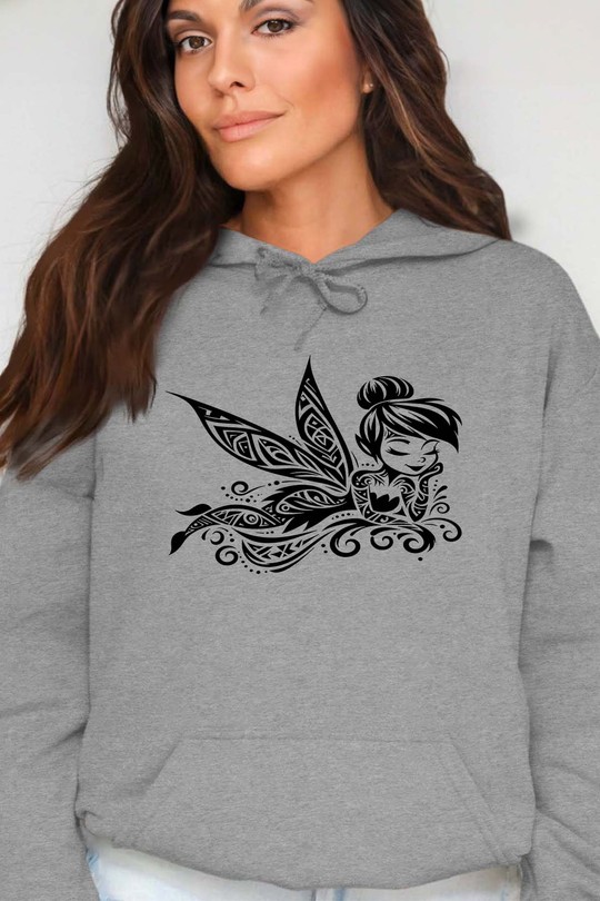 tatto thinkerbell - Sweat Capuche Femme-GRIS