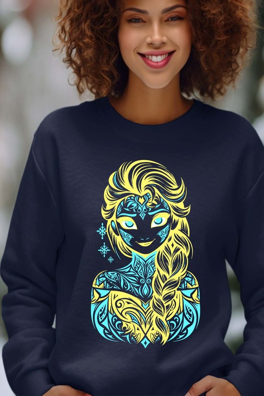 frozen elsa tatto - Sweat Col Rond Femme-MARINE
