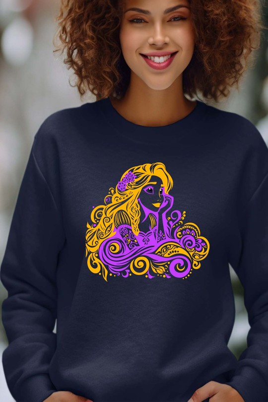tatoo rapanzel - Sweat Col Rond Femme-MARINE