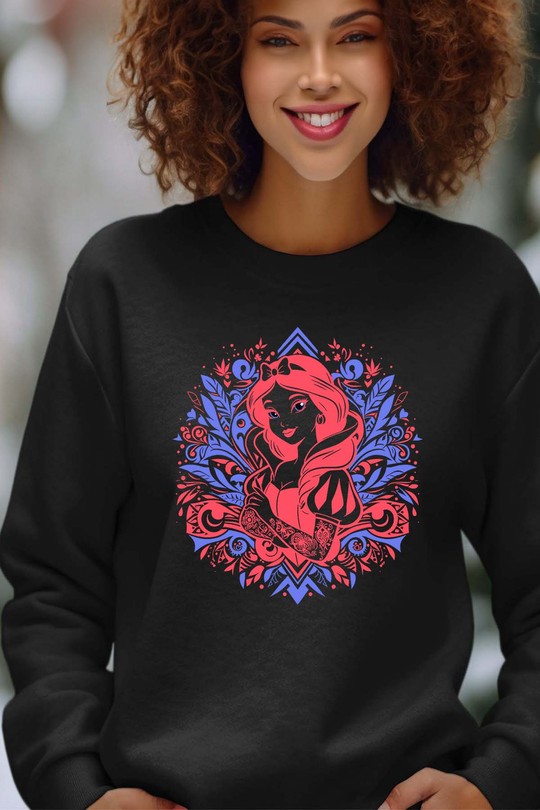 tatto snow white V2 - Sweat Col Rond Femme-NOIR